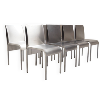 Set of 8 Aluminum Dining Chairs, Belgium 1980s