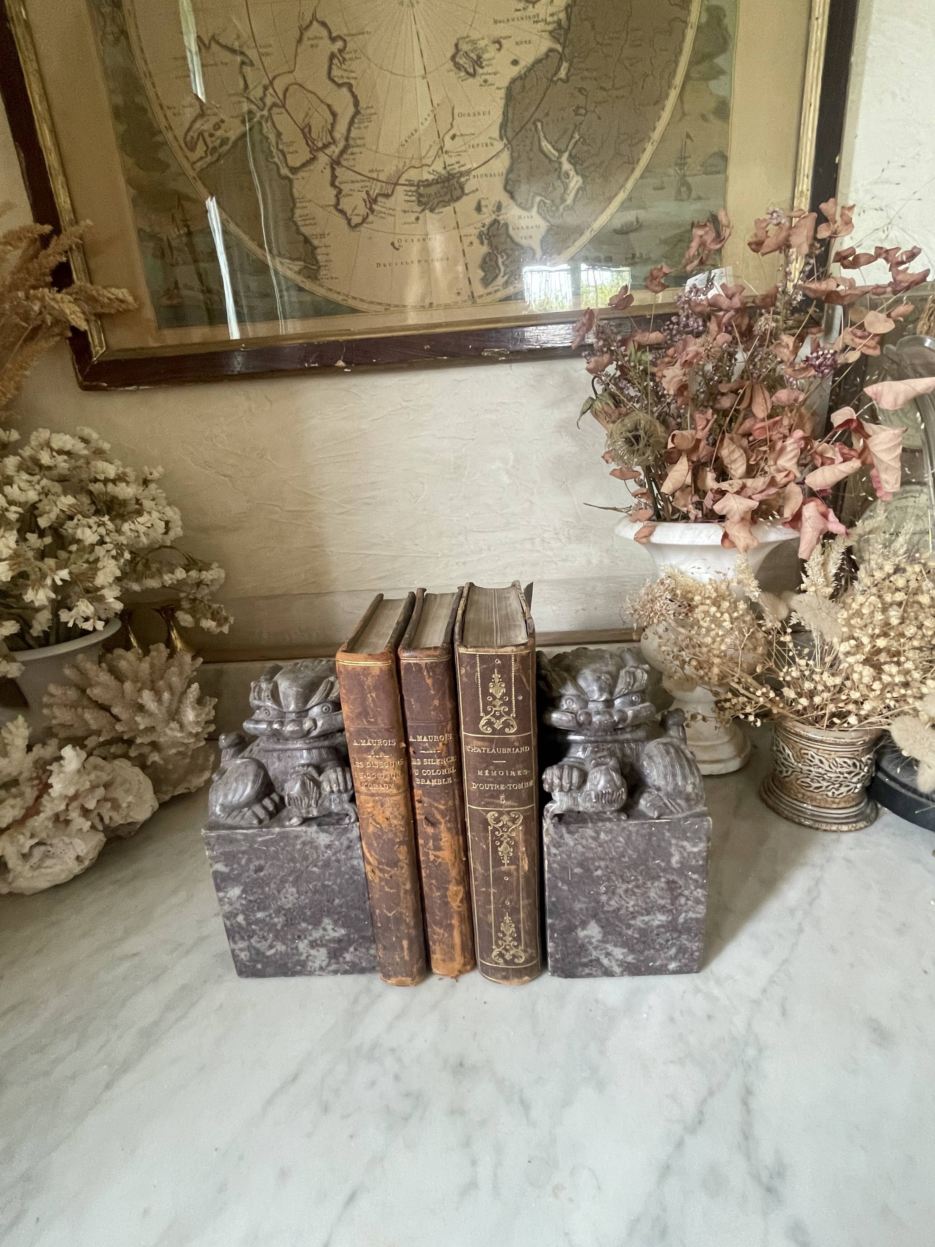 Pair of Foo Dog bookends in sculpted steatite.