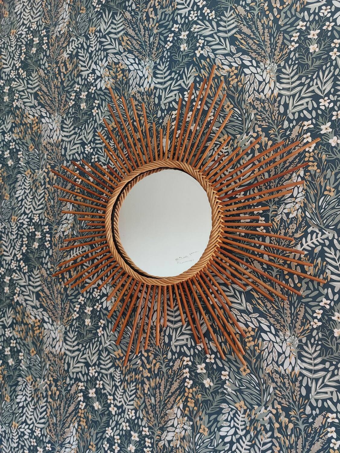 Vintage rattan sun mirror 1960
