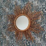 Vintage rattan sun mirror 1960