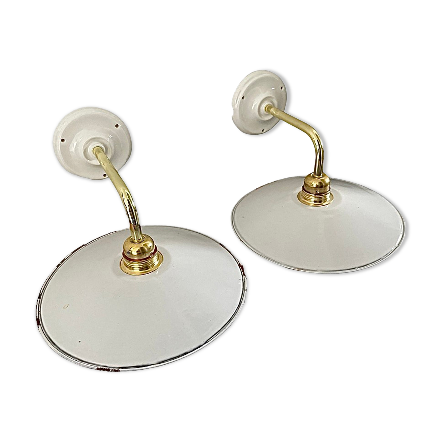 Pair of vintage wall lamps in enamelled sheet metal electrified to nine