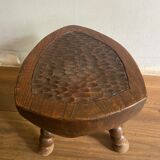 Original brutalist stool carved 60s in solid wood