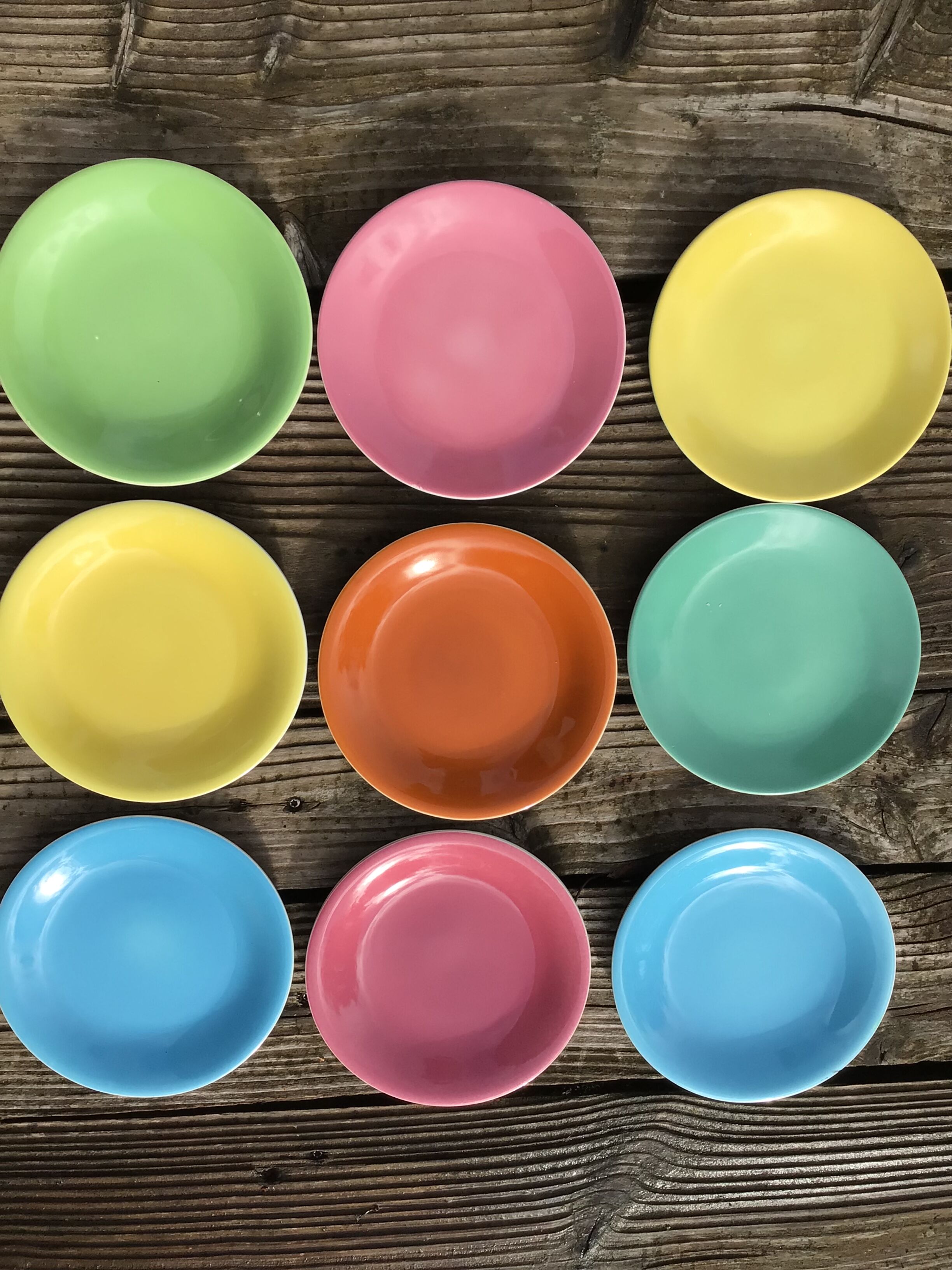Set of 9 Salins dessert plates with multicolored earthenware cake dish