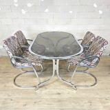 Vintage Gastone Rinaldi chrome & smoked glass dining table + chairs