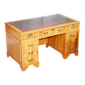 Bureau partenaire vintage en bois de satin avec plateau en cuir