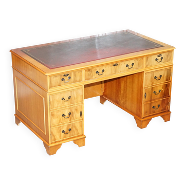 Vintage satin wood partner desk with leather top.