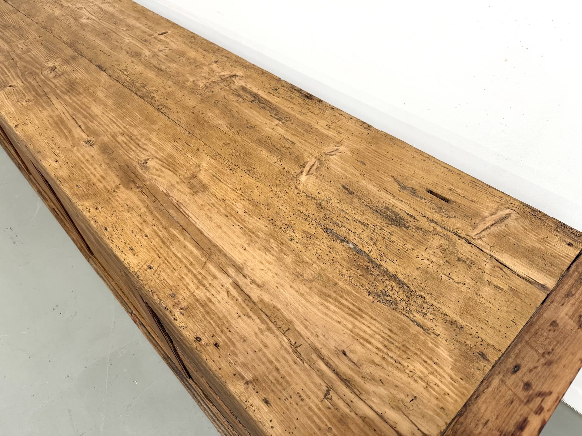 Very large pine trade counter, circa 1920.