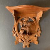 Black Forest carved wooden wall console, dog decor, folk art circa 1900