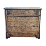 Commode secrétaire du XIXème en loupe d'orme, sapin et dessus marbre noir