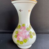 Vase Napoleon III in white opaline with floral decoration with gilding
