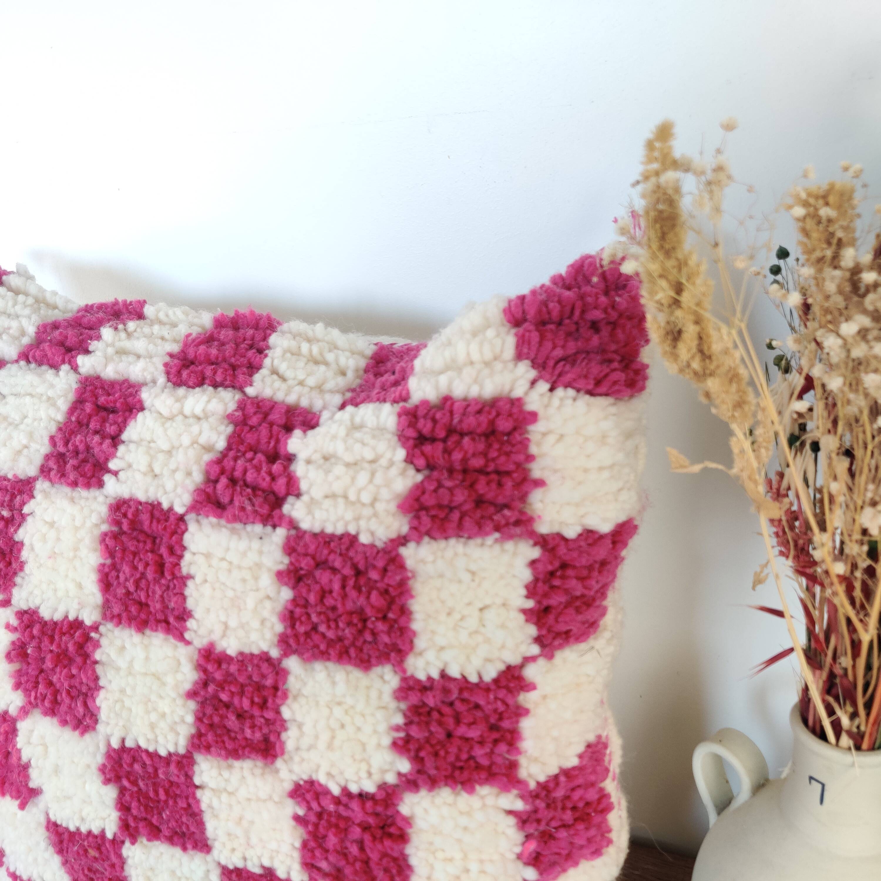 Berber magenta checkerboard cushion