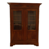 Chic old bookcase pegged in walnut with two glass doors and 5 shelves – Very good condition
