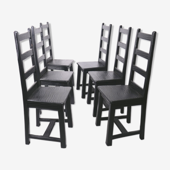 Ensemble de 6 chaises noires en chêne massif