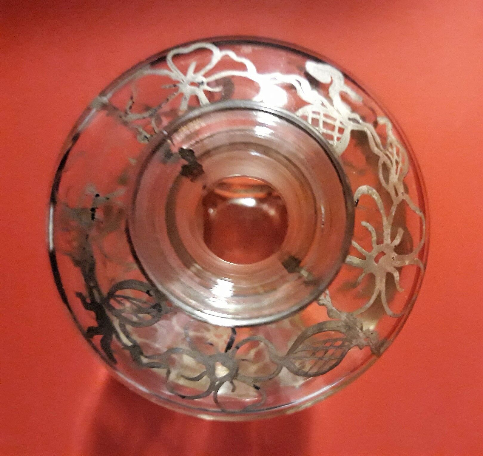 Vase flacon en verre filigrane d'argent