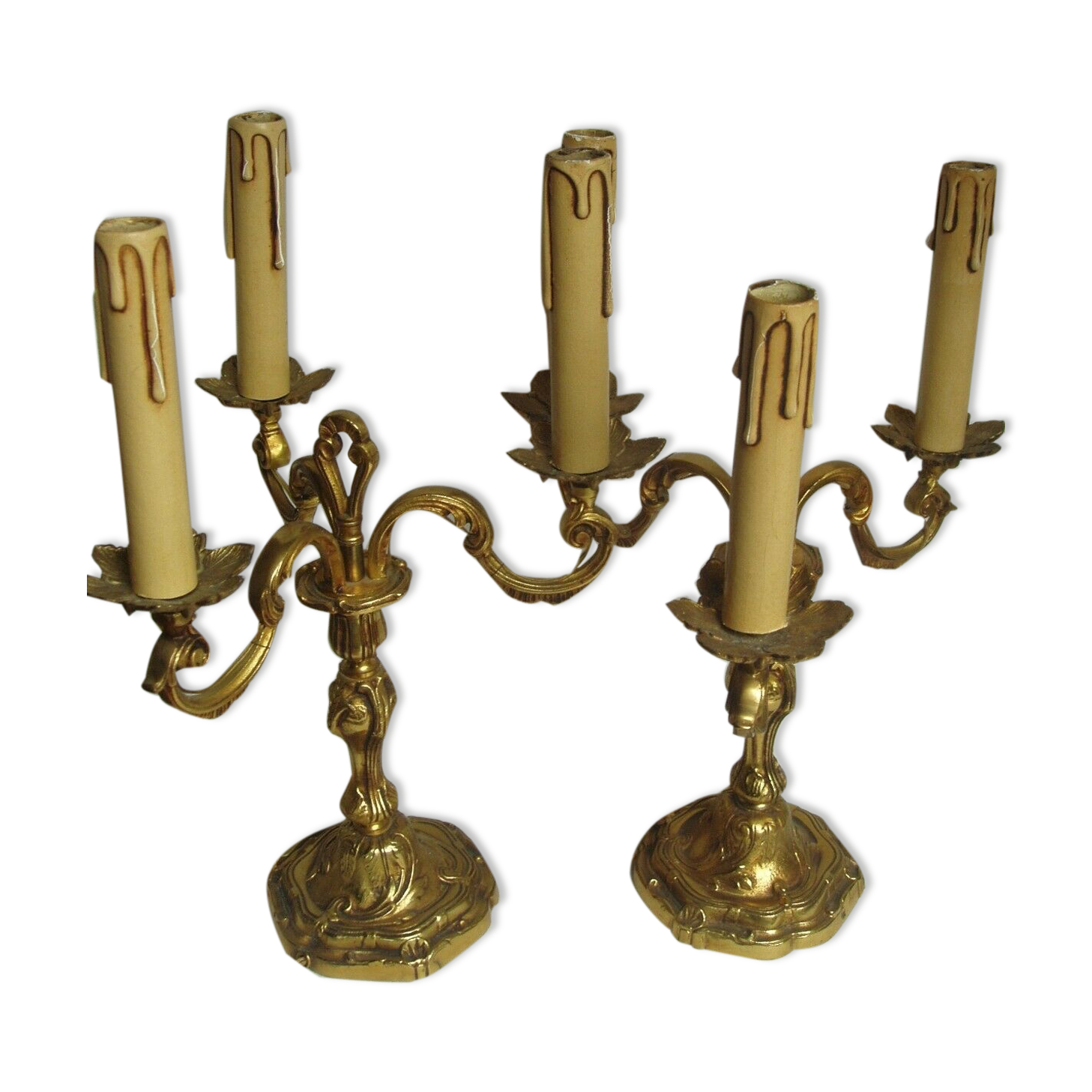 Pair of 3-light bronze Louis XV style table lamps