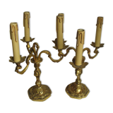 Paire de lampes de table 3 feux en bronze style Louis XV