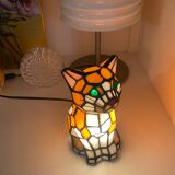 Vintage cat lamp in glass and metal