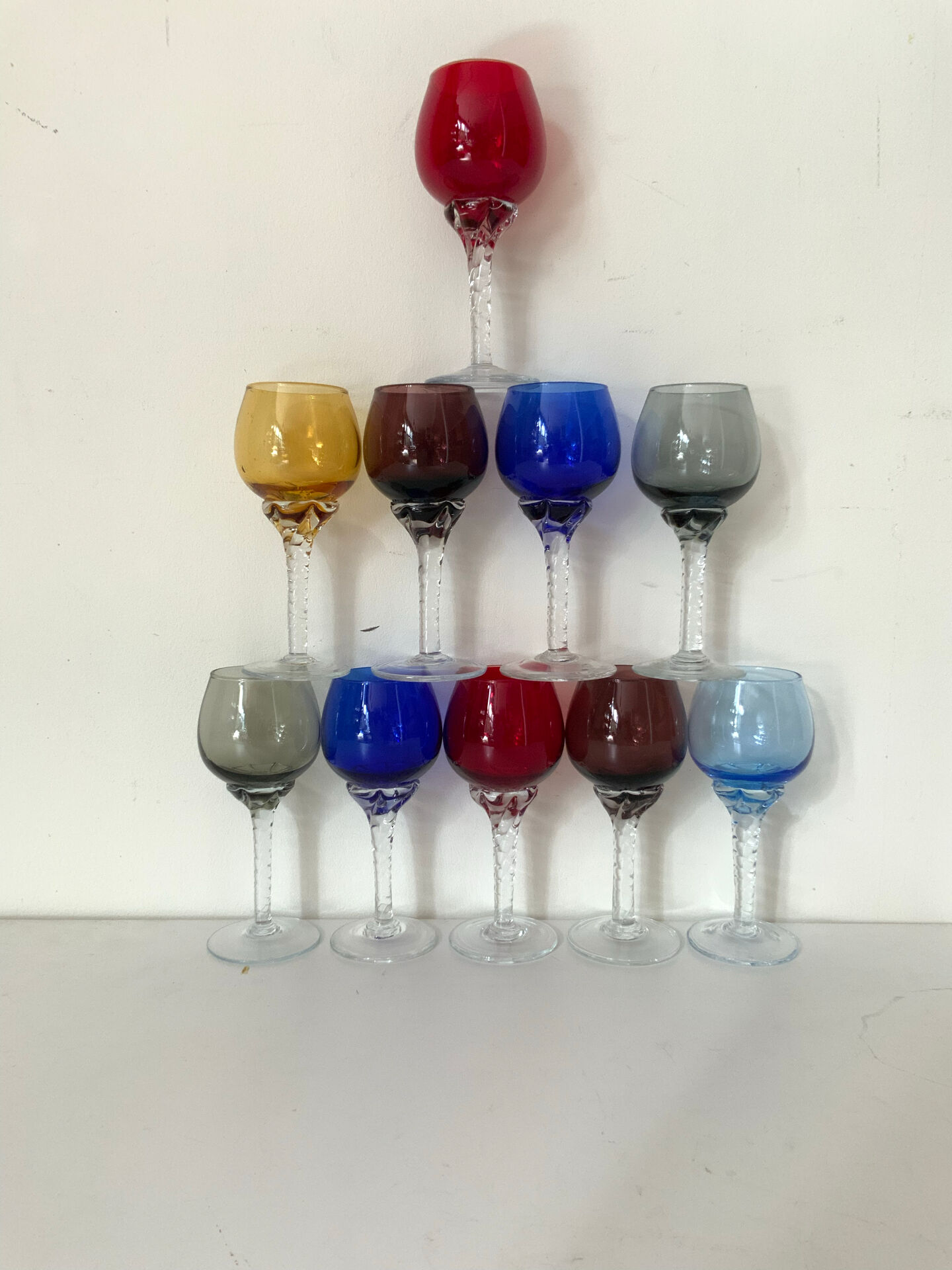 Set of 10 antique digestif glasses.