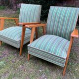 Pair of emerald green fabric armchairs circa 1950
