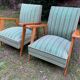 Pair of emerald green fabric armchairs circa 1950