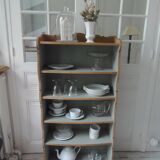 Small vintage bookcase, 5 fixed shelves, interior sublimated in verdigris, waxed finish.
