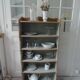 Small vintage bookcase, 5 fixed shelves, interior sublimated in verdigris, waxed finish.