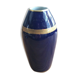 Vase in blue porcelain of four golden frieze, FM Limoges