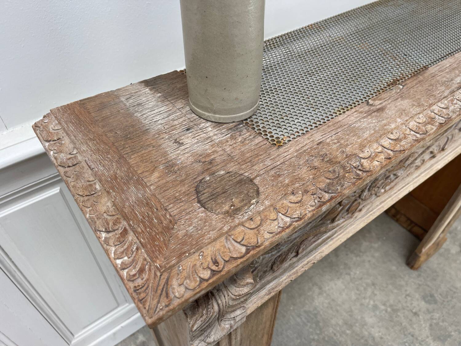 Old solid oak fireplace mantle from the late 19th century