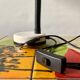 Vintage white and black metal desk lamp