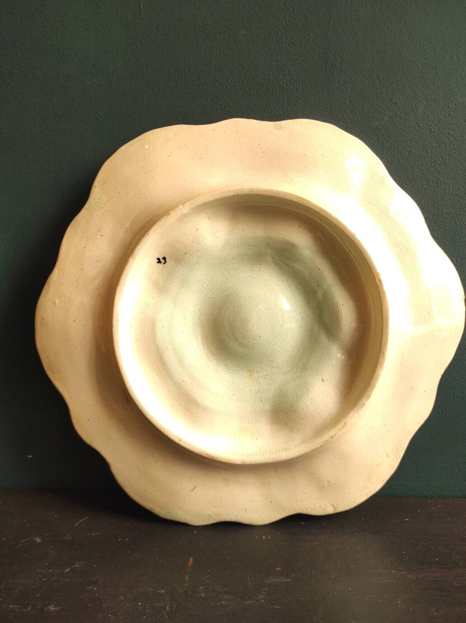 Rare antique French Oyster Plate in Majolica, faïence rustic Provençal