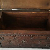Carved wooden chest bas-reliefs artisanal XXth