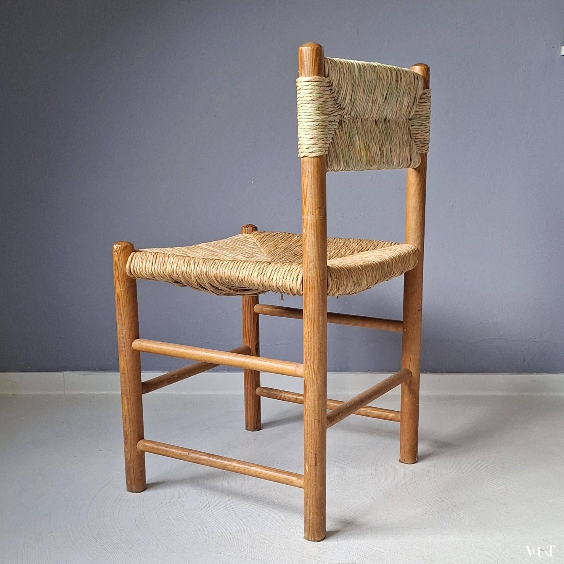 Wooden chair with rush seat and backrest, 1960s