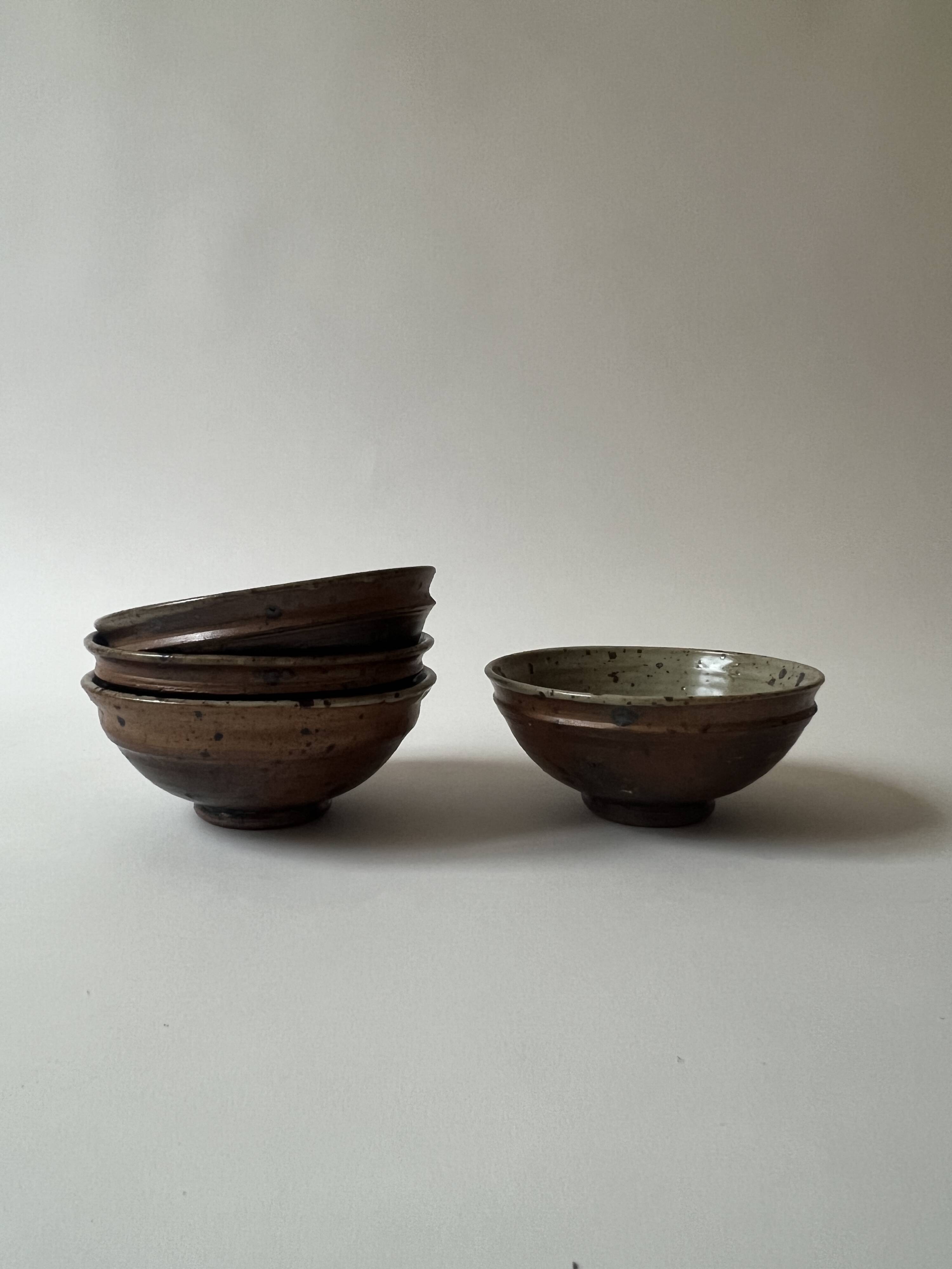 Ceramic ramekins/bowls, stoneware, pyrite, La Borne, France, 1970