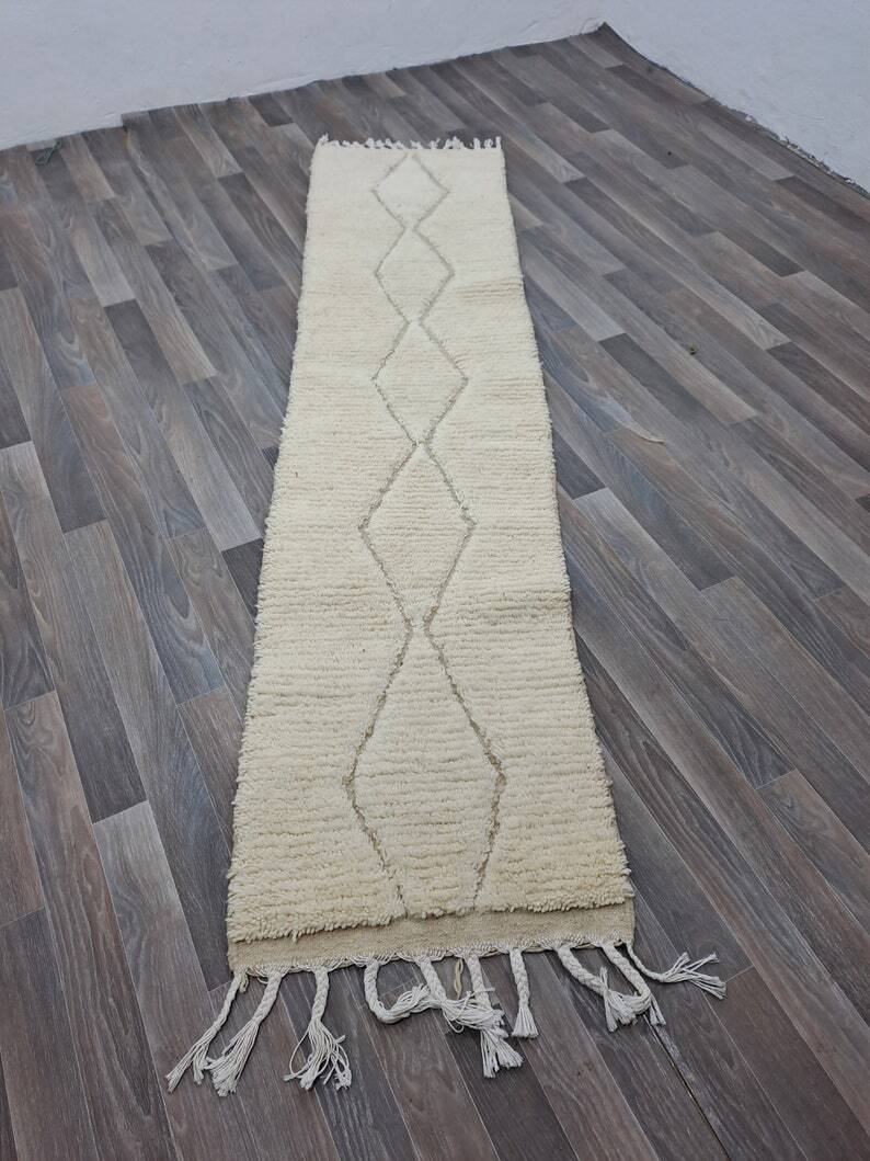Traditional handmade natural wool rug size 75/300 cm