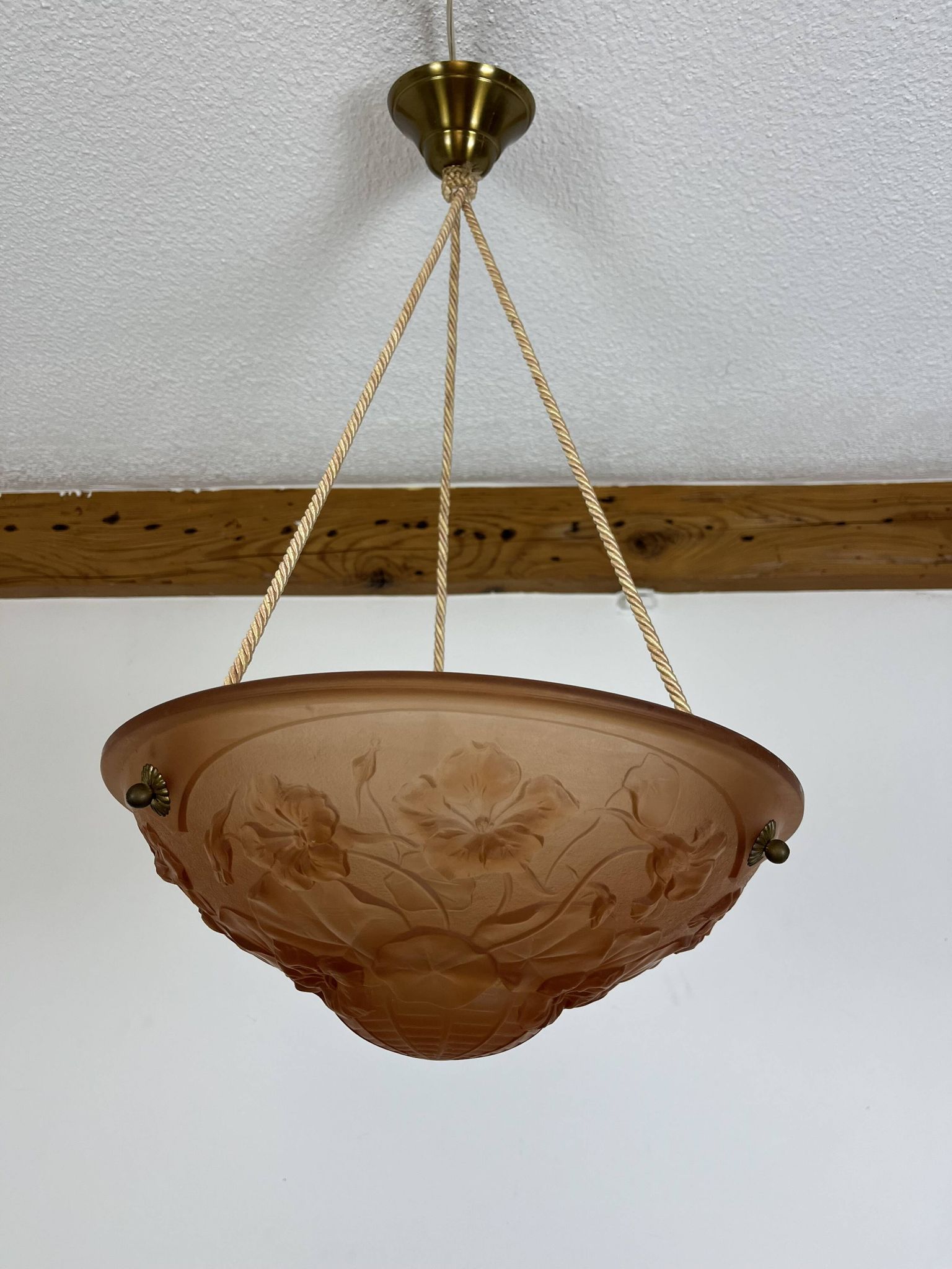 Suspension vasque florale art déco verre moulé