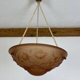 Art Deco floral vase pendant light in molded glass