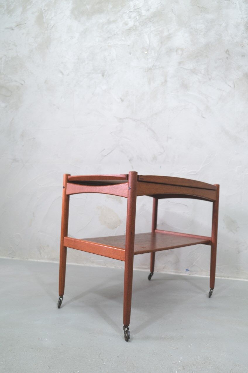 Danish teak bar cart with tray by Poul Hundevad, 1960s