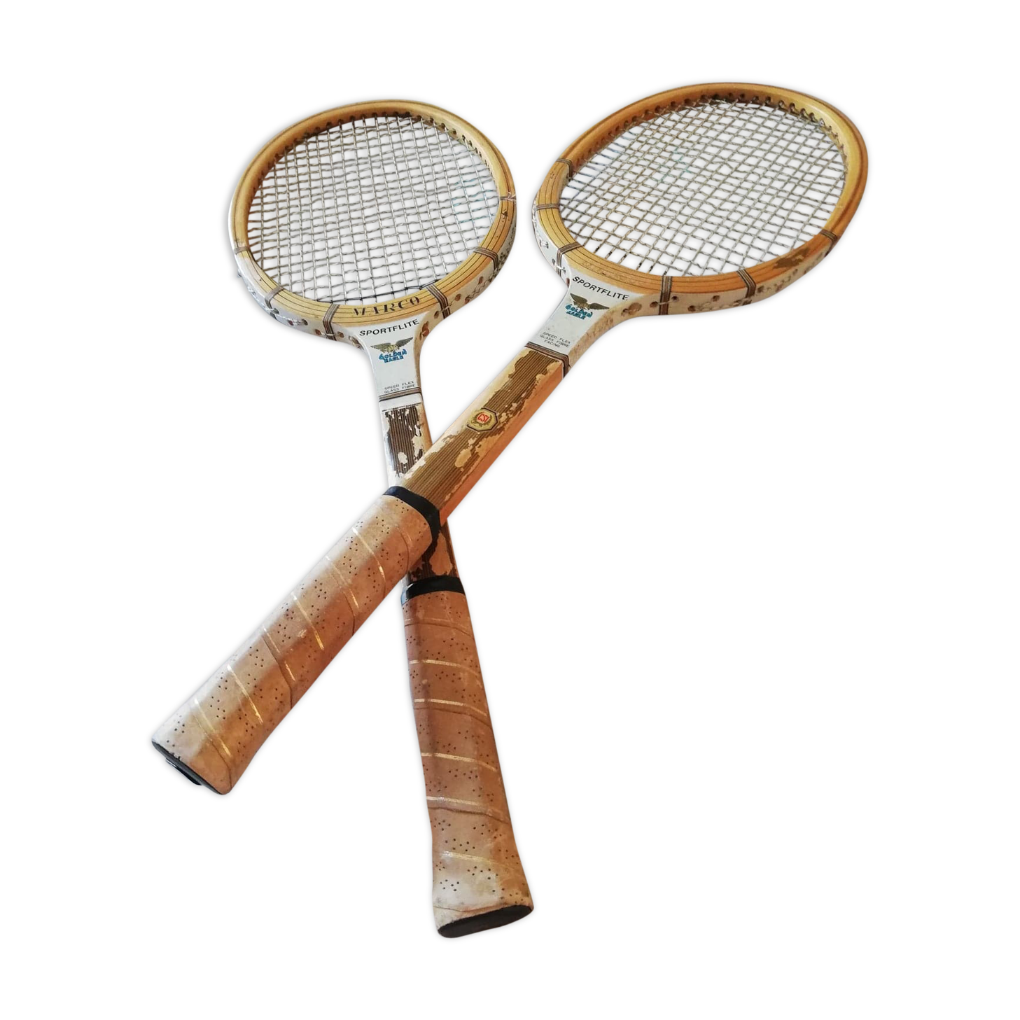 Old wooden frame tennis rackets