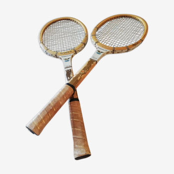 Old wooden frame tennis rackets