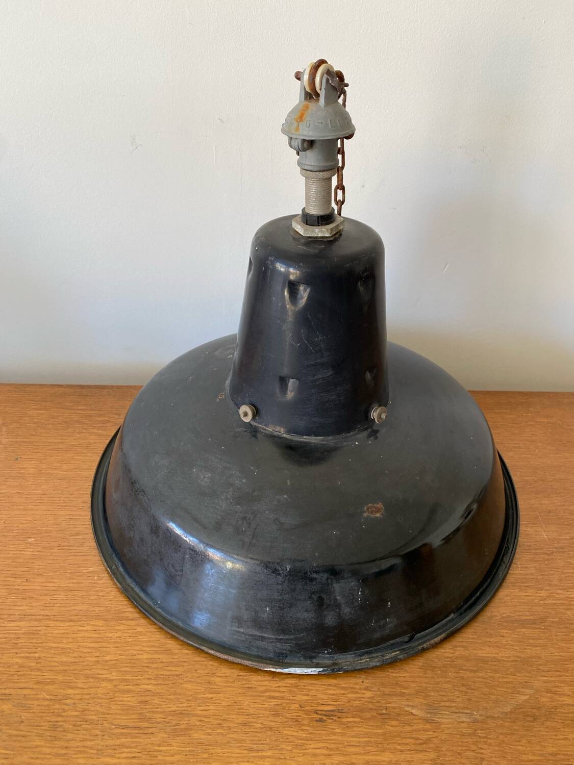 Antique Industrial Pendant Light Blue Enameled Metal White Interior Deco