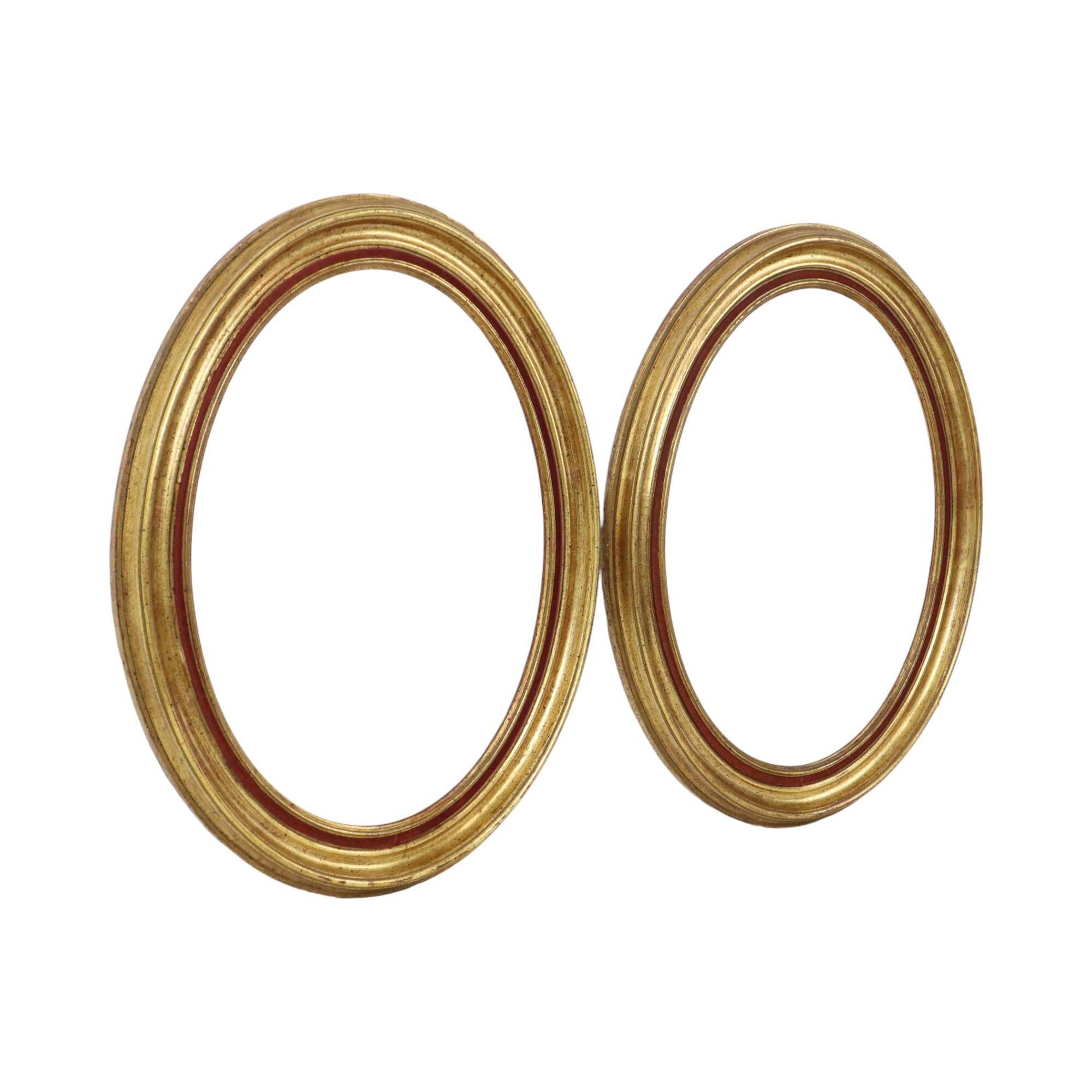 Pair Oval Gold Wooden Frames Classic Style Velvet 49x39cm