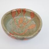 Small bowl in water green glazed ceramic with coral pink pattern