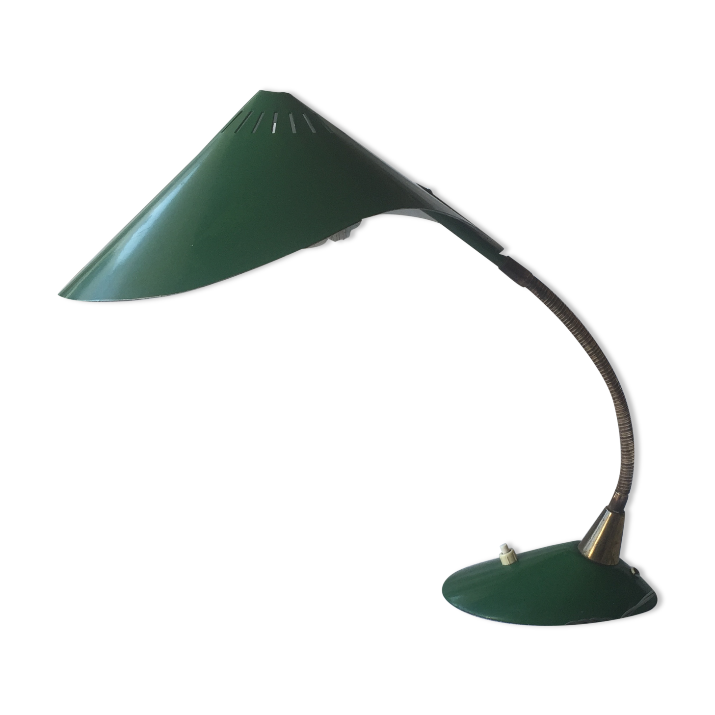 Lampe de bureau, vintage 1950, flexible, métal émaillé  vert
