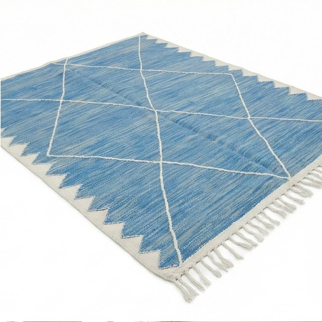 Blue Zanafi rug with white diamonds 200x300 cm