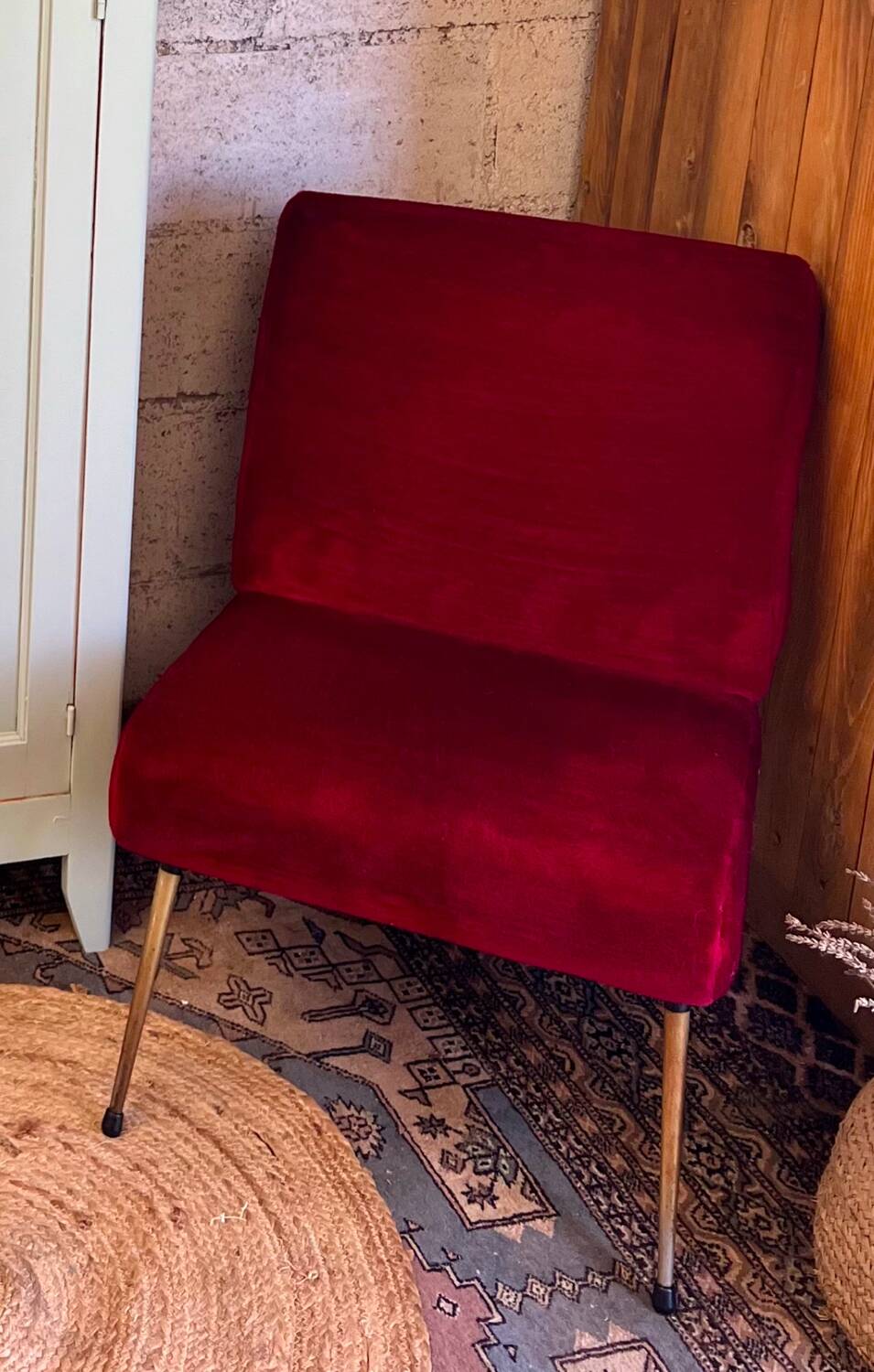 Vintage red velvet club chair