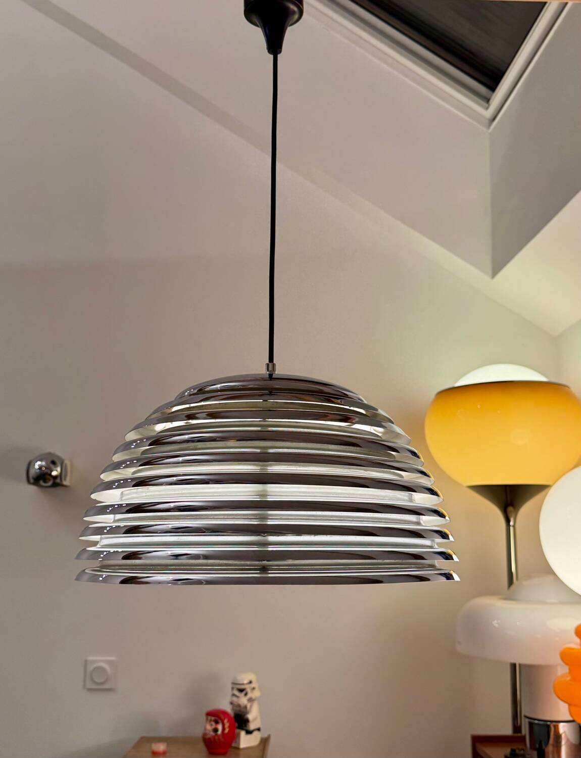 Kazuo Motozawa, Large Suspension "Saturn", Circa 1972, Metal Lamp