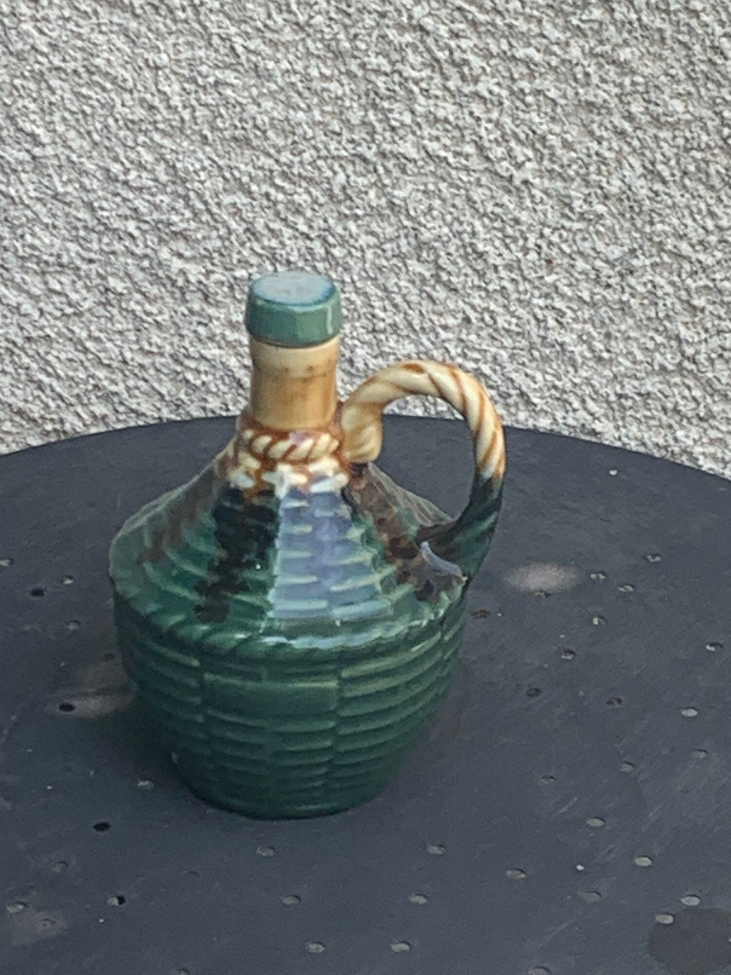 Liquor carafe, shape of Dame Jeanne Barbotine, vintage glazed ceramic