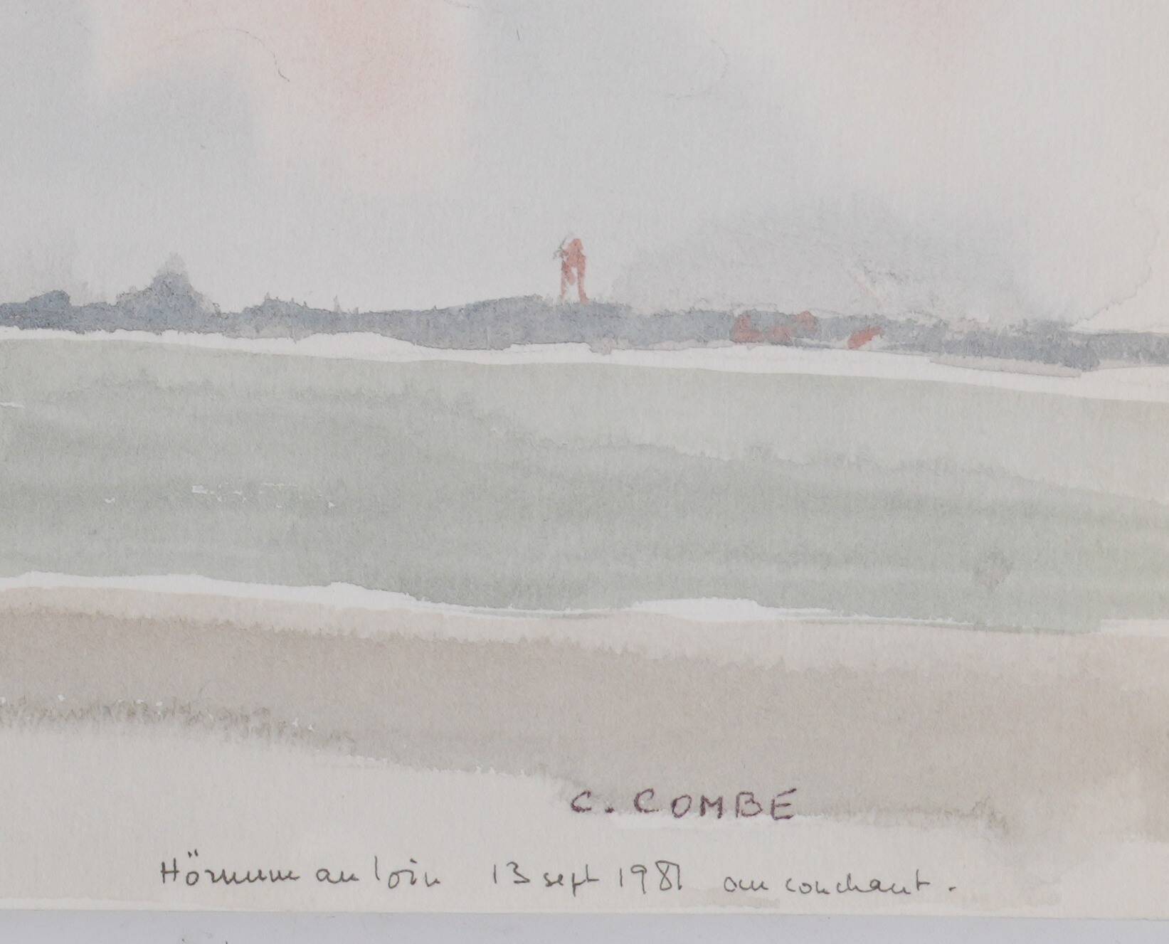 Camille COMBE: Shady seaside, Original signed watercolor