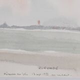 Camille COMBE: Shady seaside, Original signed watercolor
