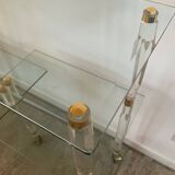 Hollywood Regency Lucite and Brass Rolling Bar